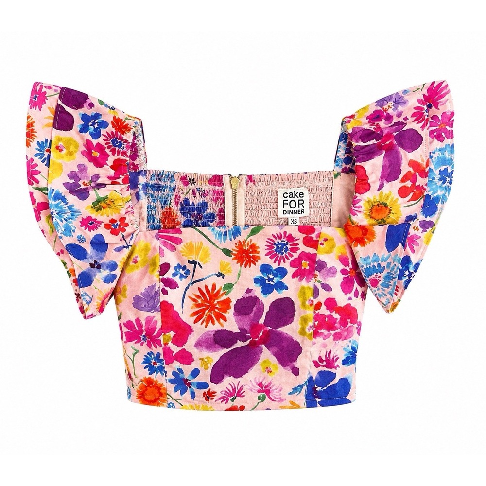 Cake For Dinner Crop Top XS Pink‎ Floral Ruffle Boutique Brunch Vacation